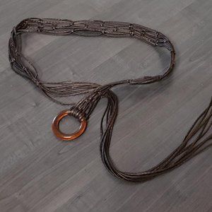 navy leather braided one size adjustable belt